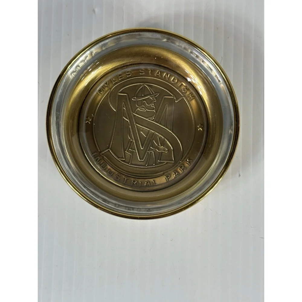 VTG BATES & KLINKE‎ Myles Standish Industrial Park Glass Brass Dish Original Box
